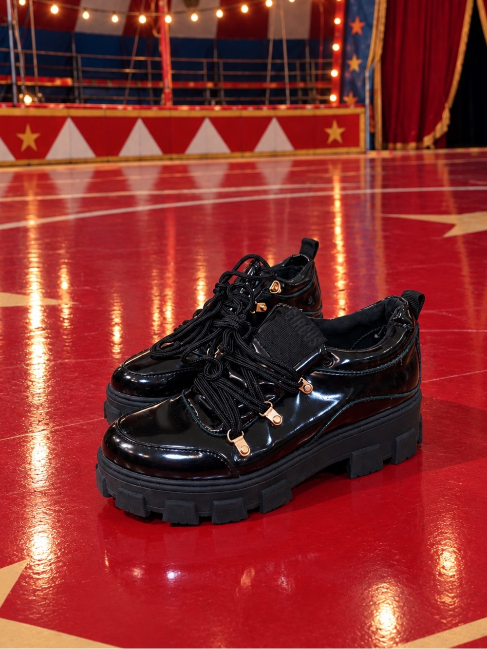 🎪 Circus by Sam Edelman Chunky Black Patent Platform Lace-Up Boots